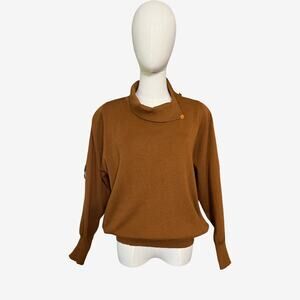 Yukali Wool Blend Brown Cowl Neck Sweater D-Ring Sleeve Detail Size 10